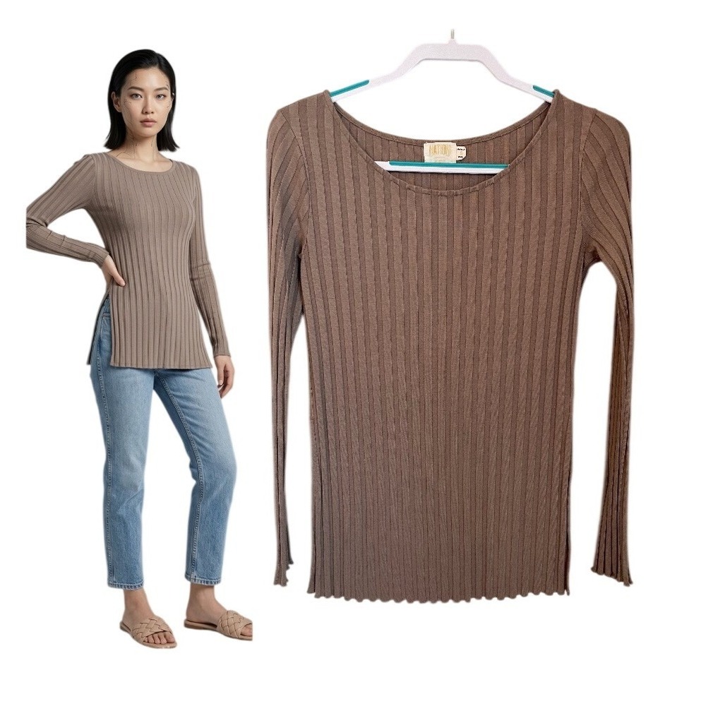 Nation LTD Akiko High Split Tunic Sahara Brown Ribbed Size S Neutral Clean Girl